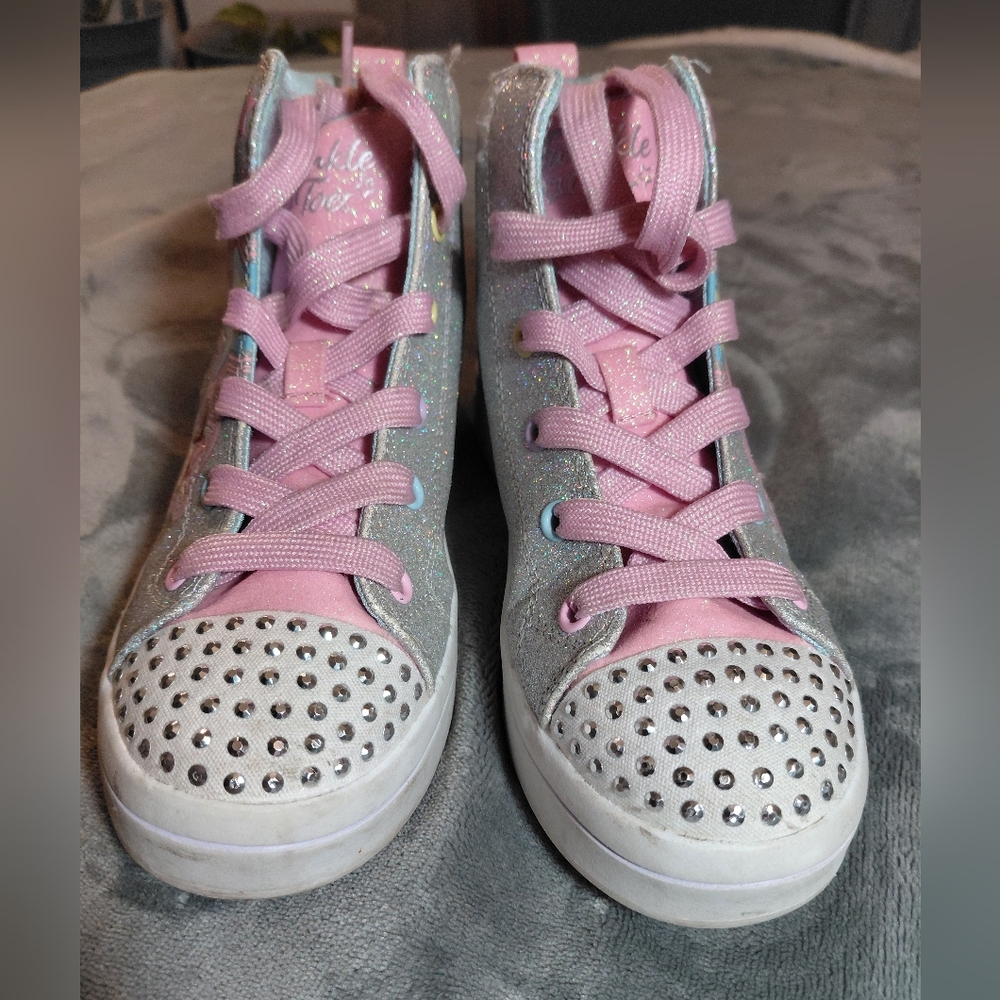 Skechers Kids Silver and Pink High-Top Sneakers